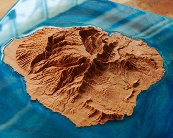 Kauai Wooden 3D Topographic Map: Cherry Wood & Epoxy Resin