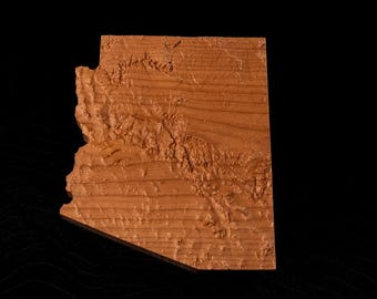 3D Arizona Wooden Topographic Map: Cherry or Walnut Wood