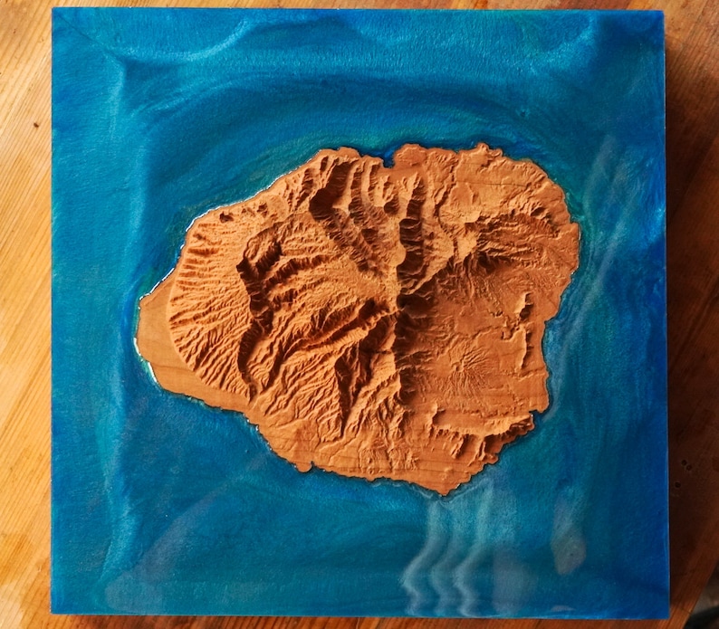 Kauai Wooden 3D Elevation Map Topographic Map of Kauai Wood Map Epoxy Resin Kauai Etsy