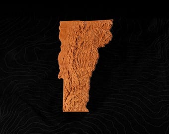 3D Vermont Wooden Topographic Map: Cherry or Walnut Wood