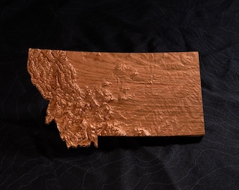 3D Montana Wooden Topographic Map: Cherry or Walnut Wood