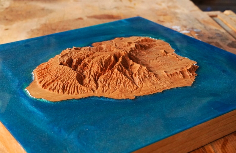 Kauai Wooden 3D Elevation Map Topographic Map of Kauai Wood Map Epoxy Resin Kauai Etsy