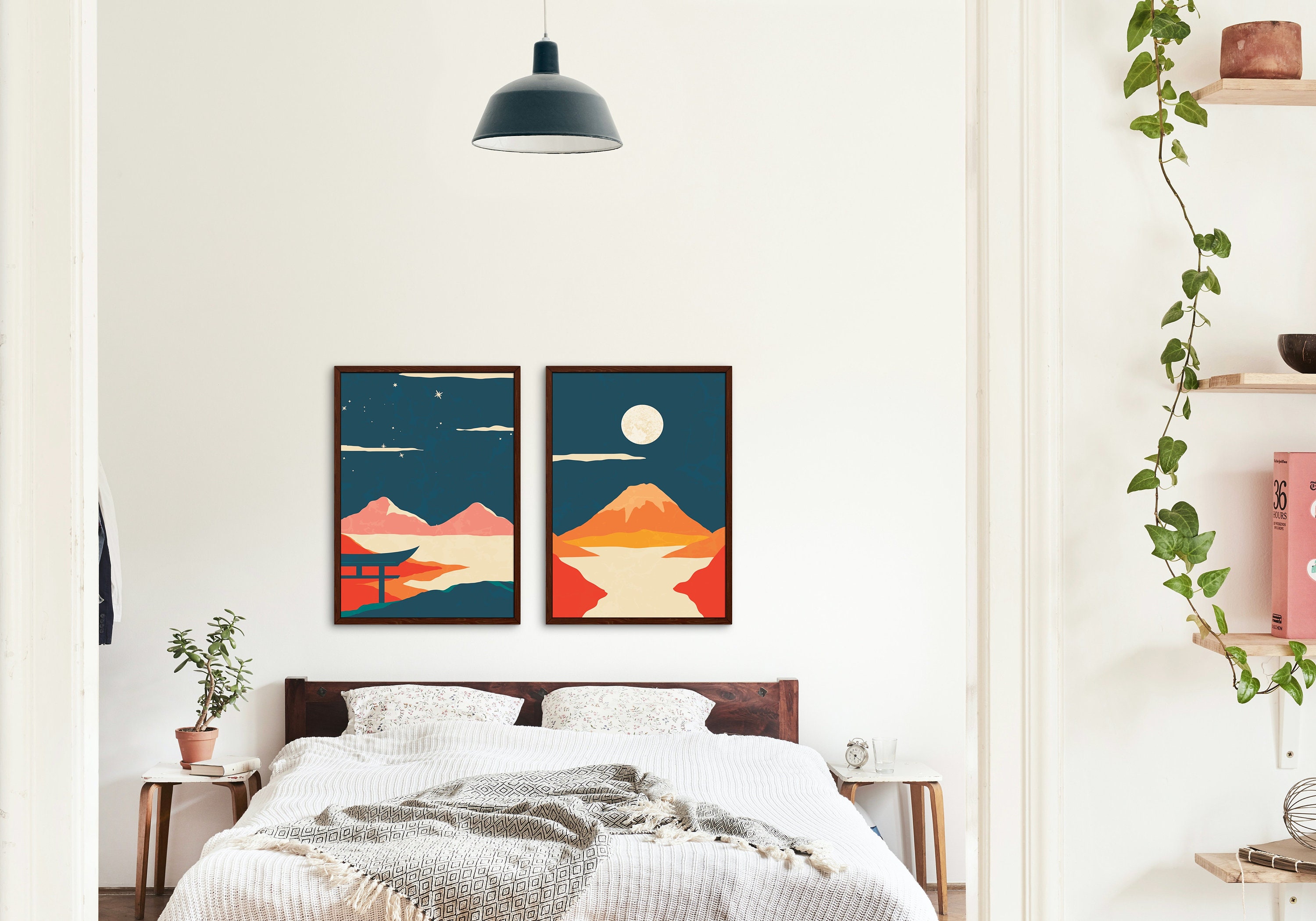 Japanese Abstract Wall Art set of three illustrations of | Etsy