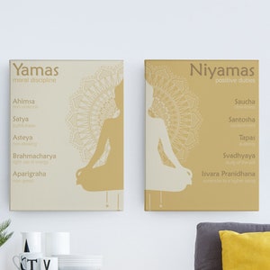 Eight Limbs of Yoga Poster Set: Yama and Niyama Artwork Digital Download - Spiritual Zen Wall Art, Meditation Print, Calming Yoga Decor.