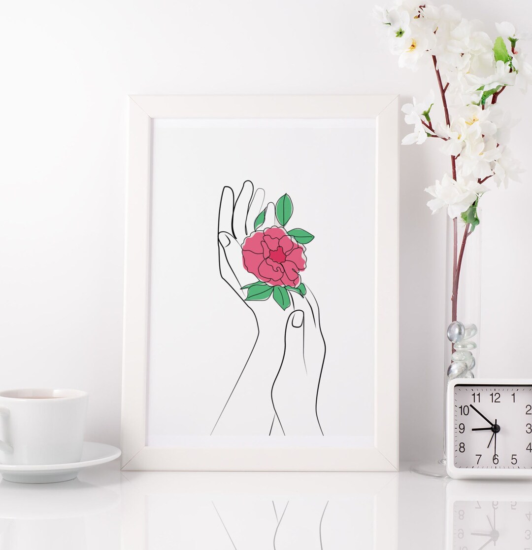 Wildflower Hand With Flower Line Art: Digital Download Printable ...