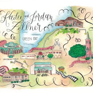 Individuell illustrierte Aquarell-Karte Ihrer Veranstaltung oder Erinnerung