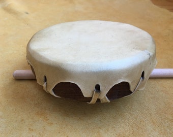 Custom 6" Deer Hide drum with stick and cloth carrying bag