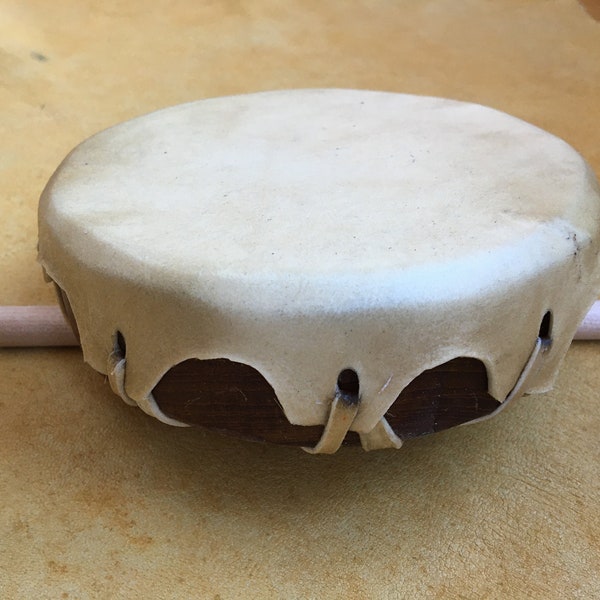 Custom 6" Deer Hide drum with stick and cloth carrying bag