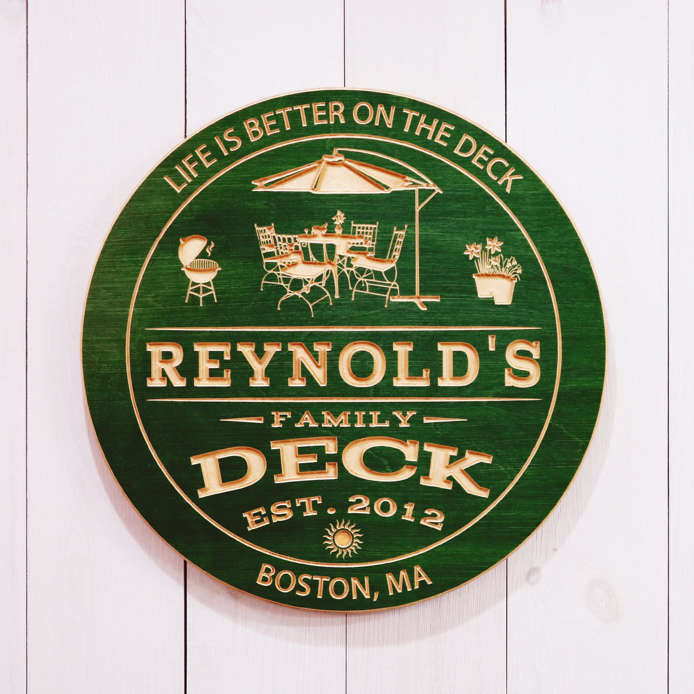 Deck Patio Sign / Personalized Deck Sign / Carved Wood Sign / Etsy