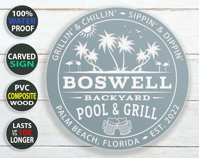 Personalized Backyard Pool And Grill Outdoor Sign - 100% Waterproof