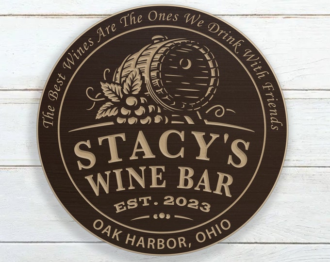 Personalized Wine Bar Sign With Barrel