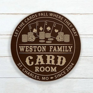 Casino Sign | Personalized Poker Room Decor | Custom Carved Wood Game Room Sign | Unique Casino Wall Art for Home
