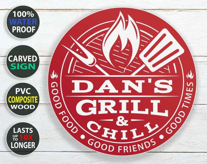 Waterproof Personalized Grill And Chill BBQ Outdoor Sign - 100% Waterproof