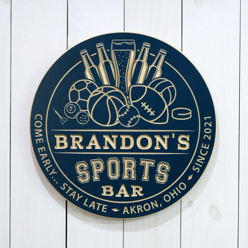 Sports Bar Sign / Personalized Sports Bar Sign / Carved Wood Etsy
