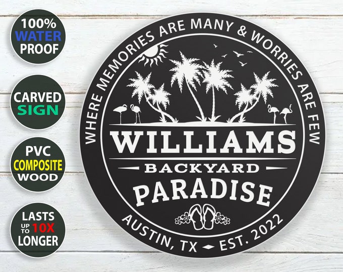 Waterproof Personalized Backyard Paradise Outdoor Sign - 100% Waterproof