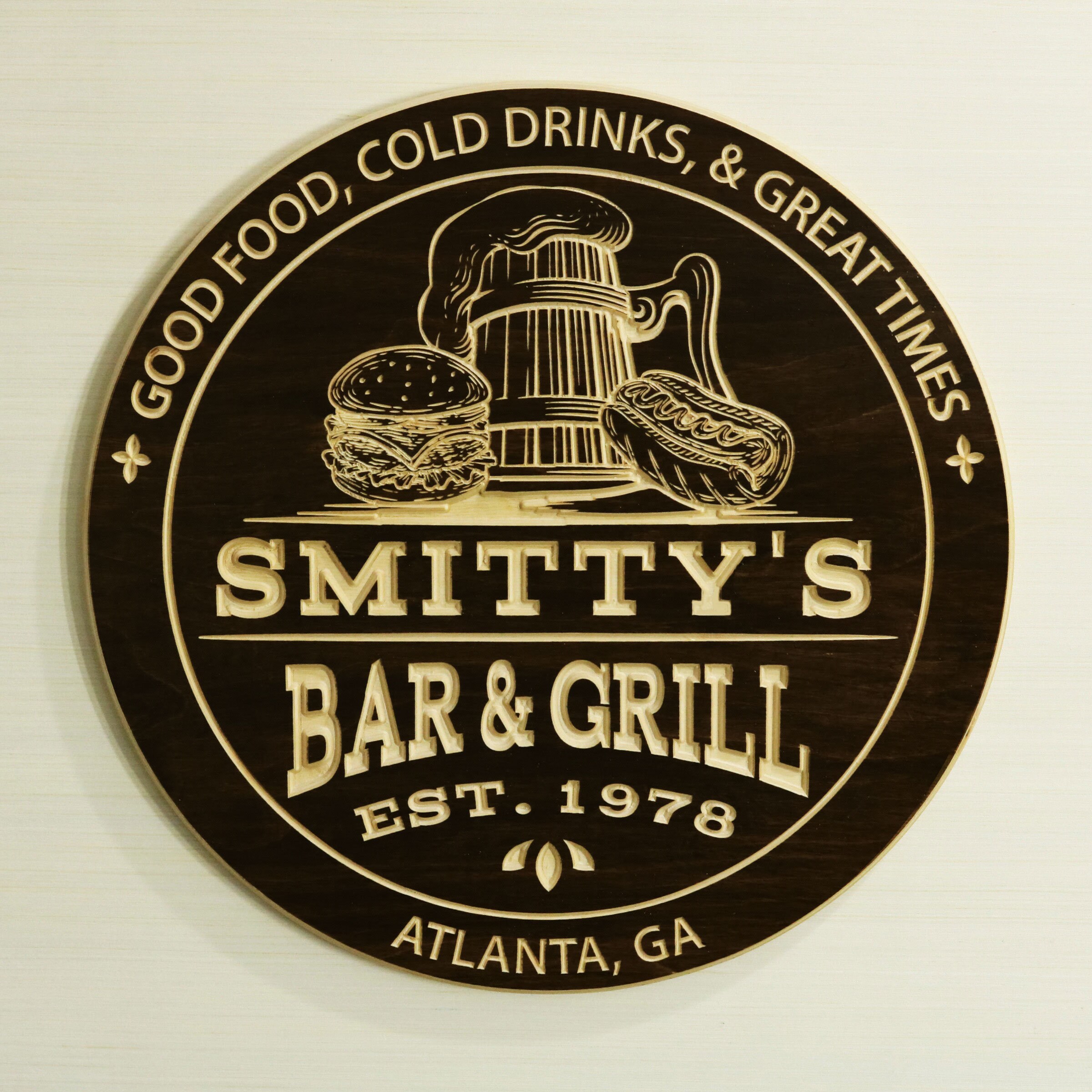 Bar And Grill Sign / Personalized Bar Sign / Carved Wood Sign Etsy