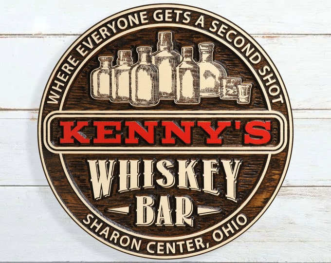 Premium Personalized Whiskey Bar With Bottles Sign