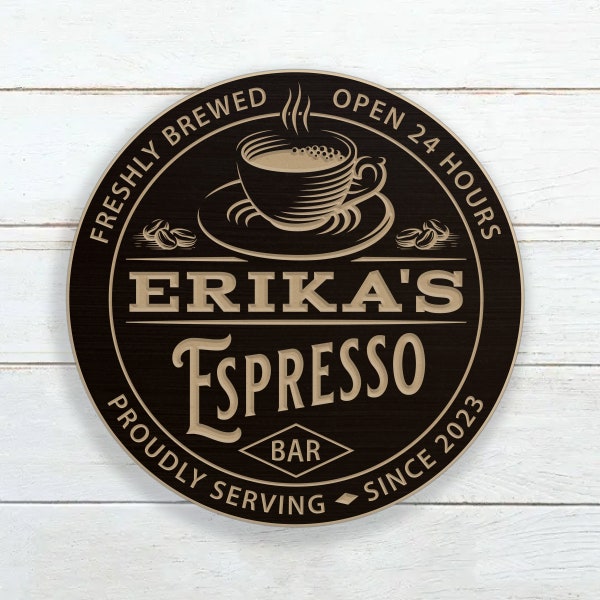 Espresso Bar Sign / Personalized Coffee Bar Sign / Carved Wood Wall Sign / Custom Espresso Bar Sign