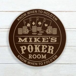 Poker Room Sign / Personalized Poker Casino Sign / Carved Wood Sign / Custom Poker Game Room Casino Sign