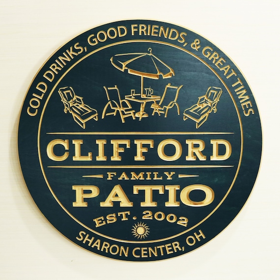 Patio Deck Sign / Personalized Patio Sign / Carved Wood Sign / Etsy