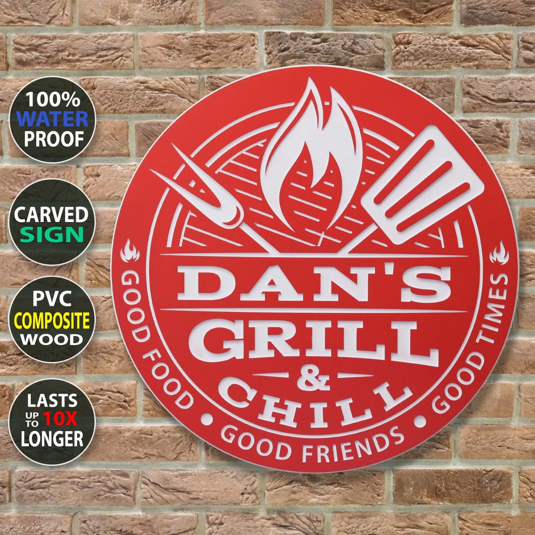 Waterproof Grill and Chill Outdoor Sign / Personalized BBQ Grill Sign