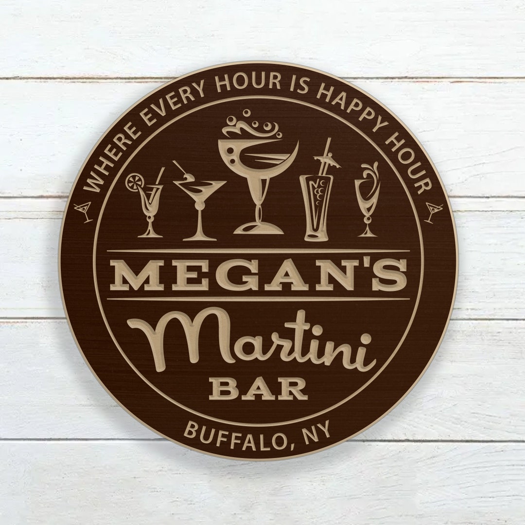 Martini Bar Sign With Name / Personalized Cocktail Bar Sign / Carved ...