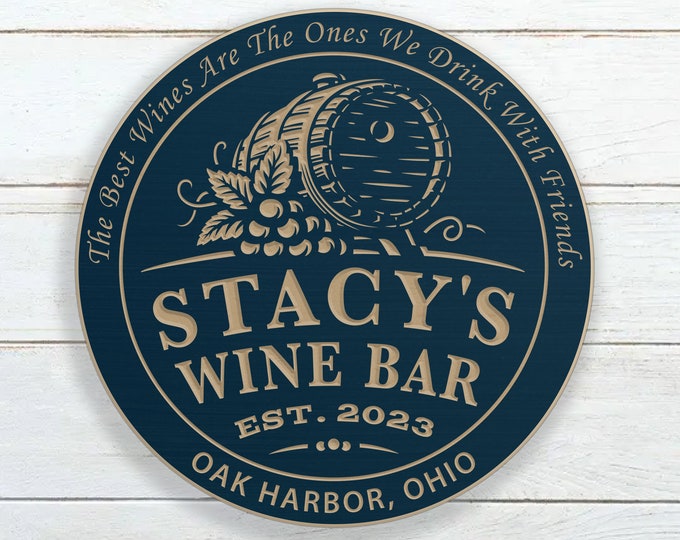 Personalized Wine Bar Sign With Barrel