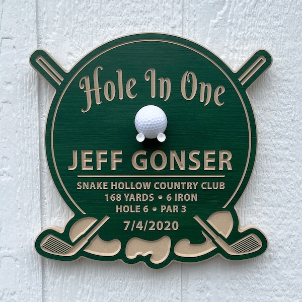 Personalized Hole In One Display / Display For Golf Ball / Carved Wood Golf Ball Wall Display / Custom Hole In One Display / Hole In 1 Sign