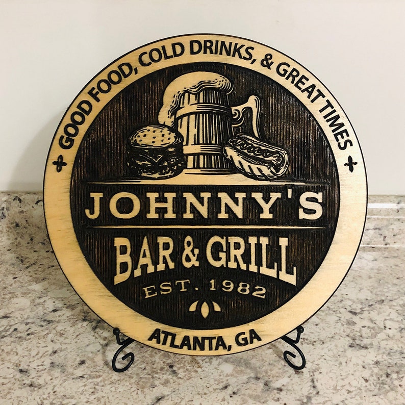 Personalized Rustic Bar And Grill Name / Carved Wood Sign / Etsy