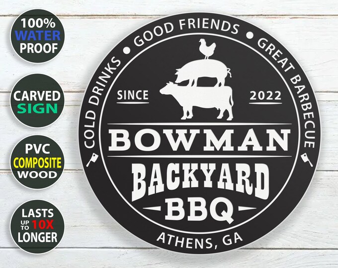 Waterproof Personalized Backyard BBQ Outdoor Sign - 100% Waterproof