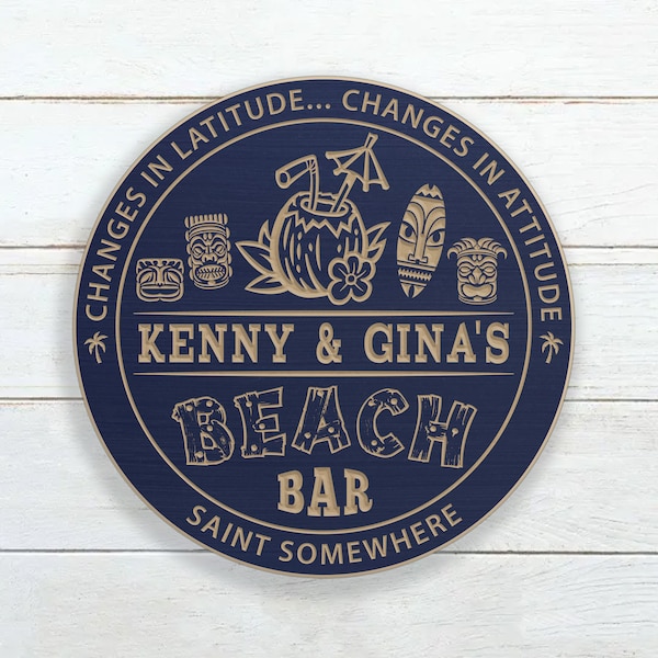 Beach Bar Sign / Personalized Tiki Beach Bar Sign / Carved Wood Tiki Sign / Custom Beach Bar Sign