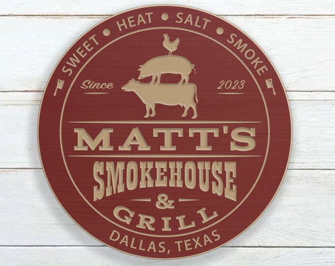 Personalized Smokehouse And Grill BBQ Sign