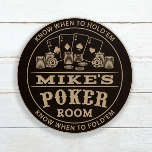 Personalized Carved Wood Poker Room Sign - Custom Casino Game Night Decor for Man Cave