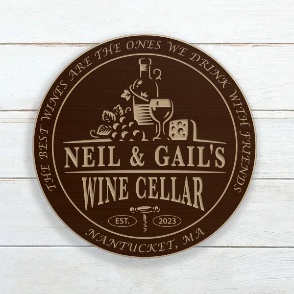 Wine Cellar Sign With Name / Personalized Wine Bar Sign / Carved Wood Sign / Custom Round Wine Room Sign