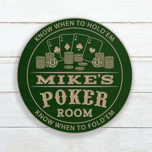 Poker Room Sign / Personalized Poker Casino Sign / Carved Wood Sign / Custom Poker Game Room Casino Sign