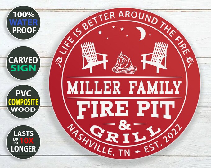 Waterproof Personalized Backyard Camp Fire Pit Outdoor Sign - 100% Waterproof