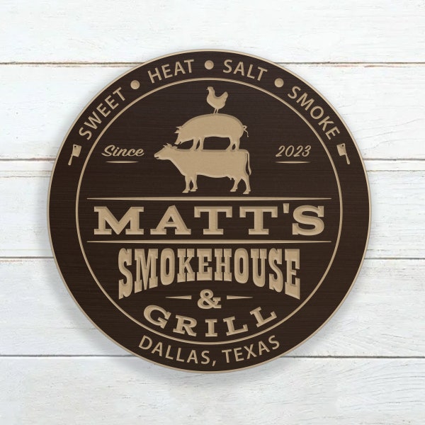Smokehouse Grill Backyard BBQ Sign / Personalized Barbecue Sign / Carved Wood Sign / Custom Smokehouse Grill Backyard BBQ Sign