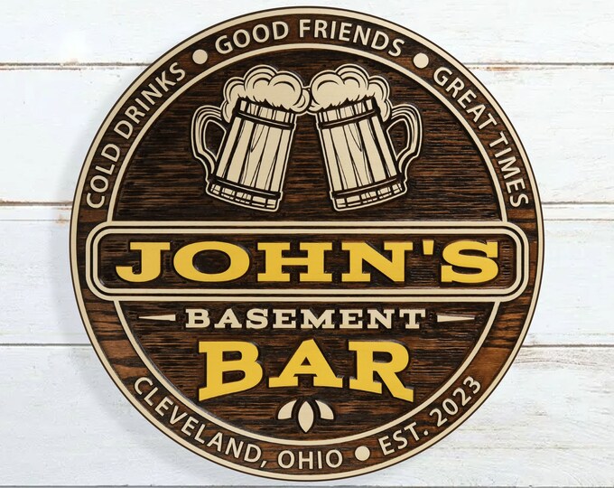 Premium Personalized Bar With Mugs Sign