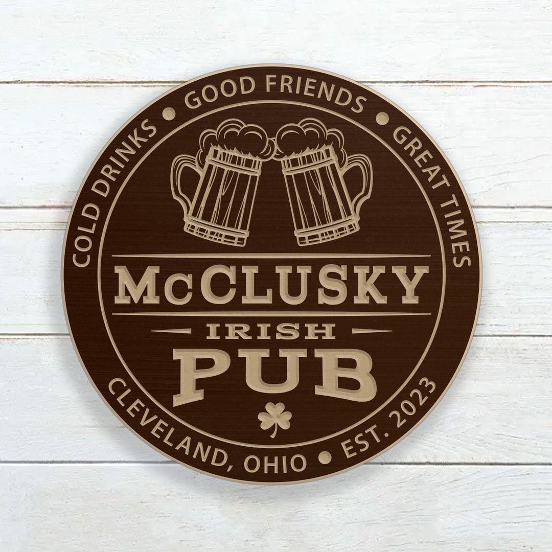 Irish Pub Bar Sign With Beer Mugs and Name / Personalized Basement Pub ...