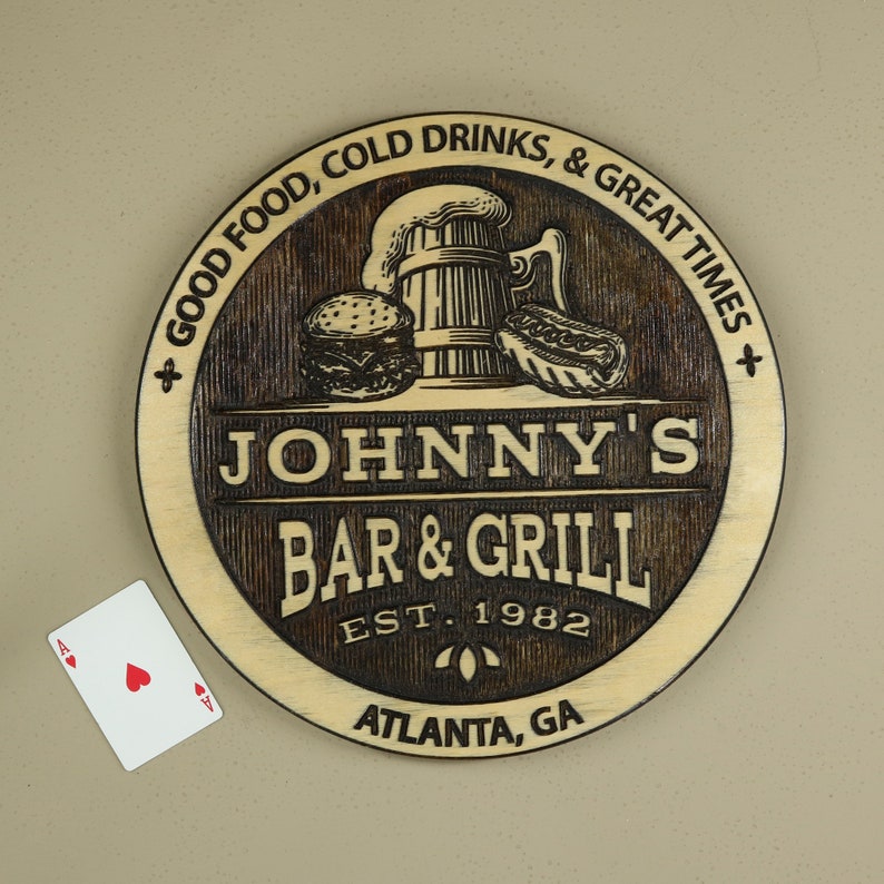 Personalized Rustic Bar And Grill Name / Carved Wood Sign / Etsy