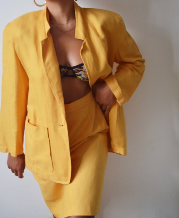 Vintage Amber Linen Skirt Suit