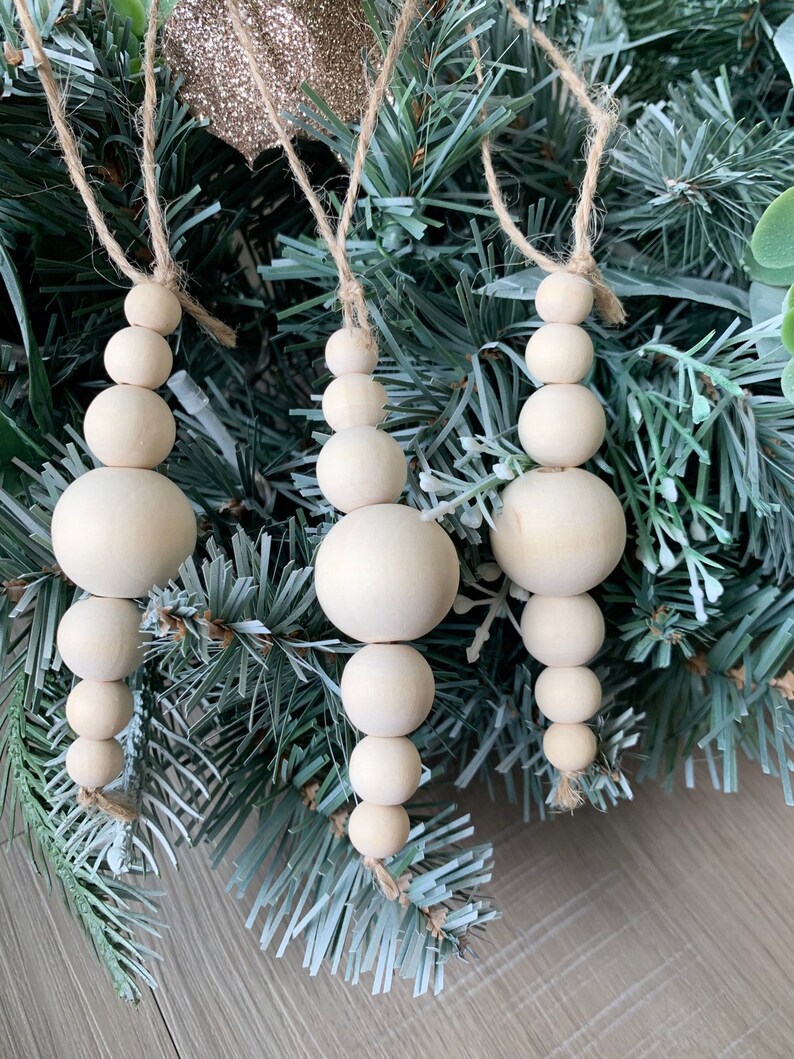 Set of 3 wood bead Christmas baubles wood bauble ornaments Etsy