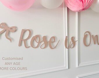 Personalised (any age) 1st Birthday Banner, Turning One Sign, First Birthday Bunting, Custom Birthday, Cake Smash Backdrop, Bow Ribbon Sign
