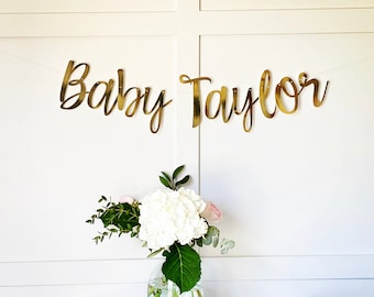 Gold Personalised (Any Colour) Baby Shower Banner, Baby Shower Bunting, Baby Shower Garland, Gold Banner, Baby Shower Decor, Baby Sign
