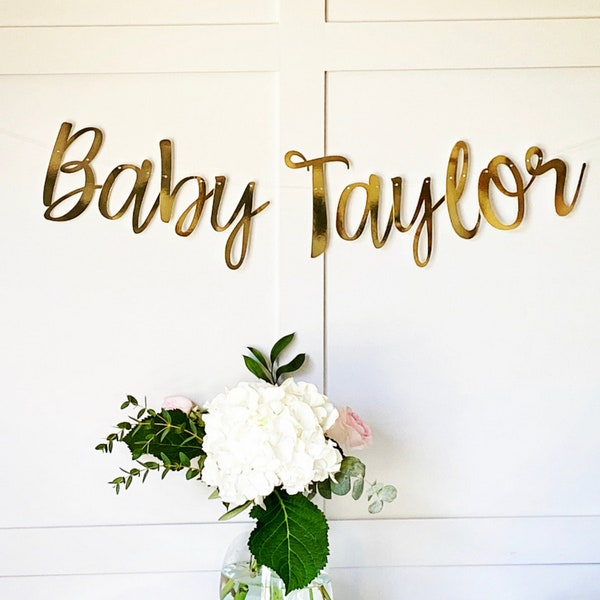 Gold Personalised (Any Colour) Baby Shower Banner, Baby Shower Bunting, Baby Shower Garland, Gold Banner, Baby Shower Decor