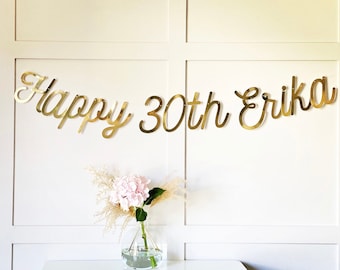 Gold Personalised (any age/colour) 30th Birthday Banner, Turning 30 Banner, 30th Birthday Bunting, Gold Banner, Birthday Sign, 30th Birthday