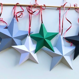 Christmas Stars, 3D Paper Christmas Stars, 5 Point Stars, Hanging Stars, 3D Stars, Scandi Stars, Christmas Decor, 100% Eco