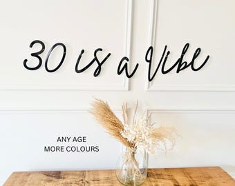 Birthday Sign (any age/colour) 30th Birthday Banner, Turning 30, 30th Birthday Bunting, Gold Banner, Birthday Decor, 30 is a Vibe Sign