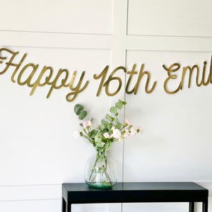 Pancarta de cumpleaños número 30 personalizada en dorado (cualquier edad/color), pancarta para cumplir 30 años, banderines para cumpleaños número 30, pancarta dorada, letrero de cumpleaños, cumpleaños número 30 imagen 2