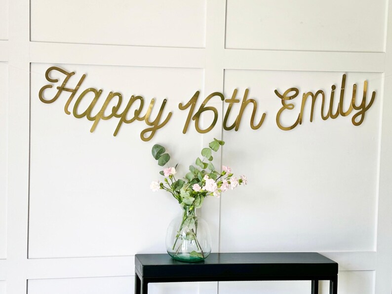Pancarta de cumpleaños número 30 personalizada en dorado (cualquier edad/color), pancarta para cumplir 30 años, banderines para cumpleaños número 30, pancarta dorada, letrero de cumpleaños, cumpleaños número 30 imagen 2